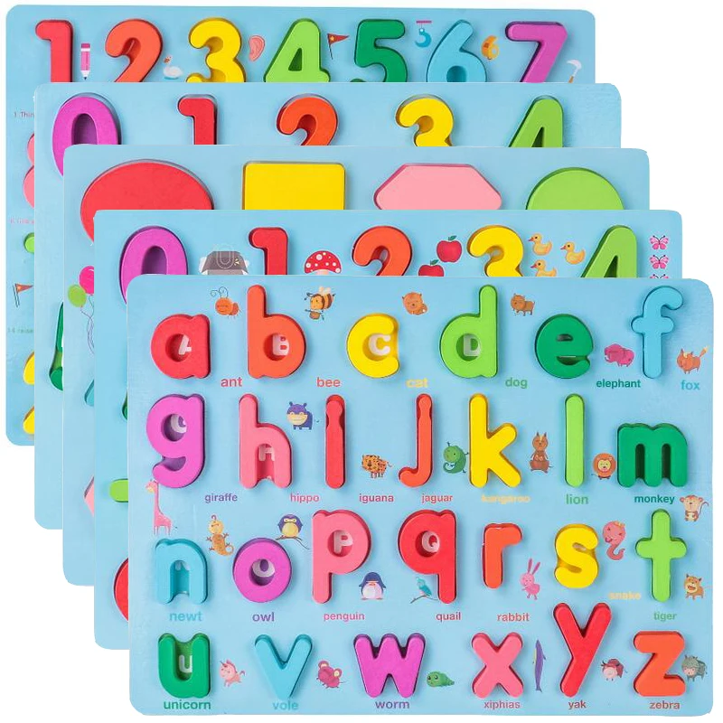 

Деревянные настольные игрушки Монтессори, Красочный алфавит, цифры, 3D пазл, детская игрушка для раннего развития, подходящая буква, семейна...