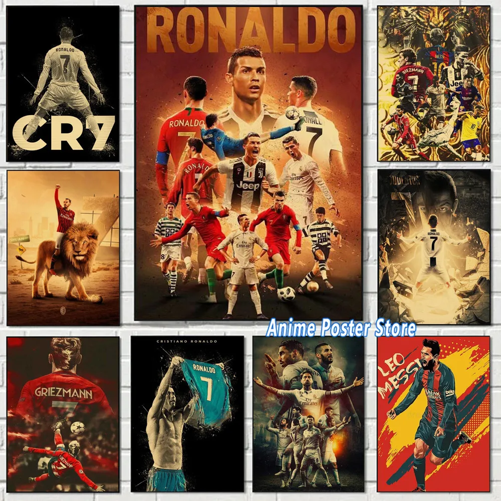 

Retro Football Sport Star Poster R-Ronaldo Vintage Mural Canvas Painting and Prints Wall Art Pictures Soccer Players Room Decor