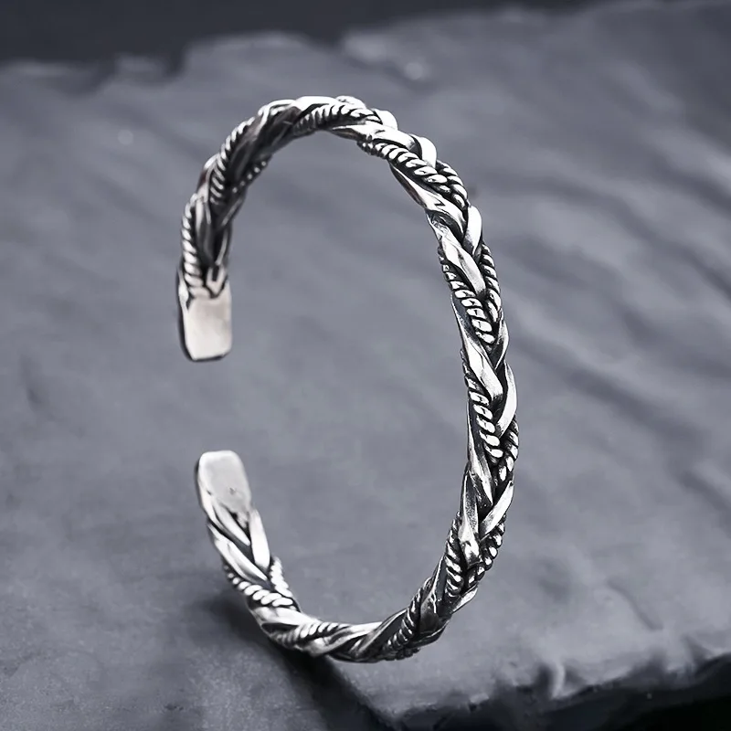 

925 sterling silver bracelet woven open bracelet Thai silver retro Cuff bangle jewelry