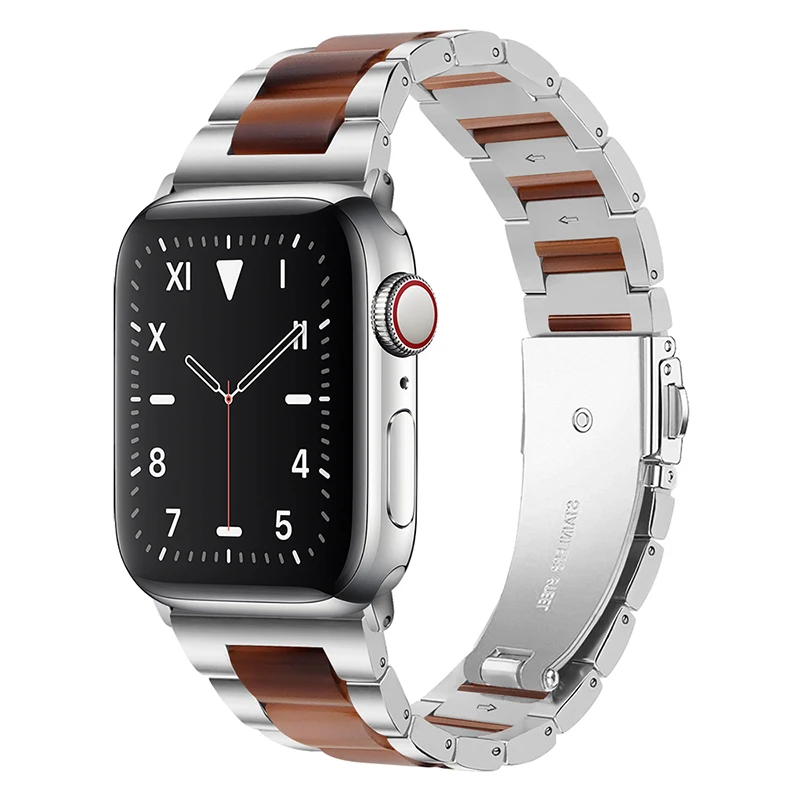 

Stainless Steel Resin Watch Strap for Apple Watch 44mm 42mm 42mm 38mm 41/45mm for Iwatch Series 6 7 4 SE 5 Band Bracelet Luxury