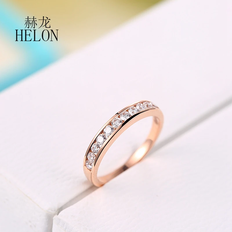 Твердое 14-каратное розовое золото круглое кольцо SI/H с натуральными бриллиантами