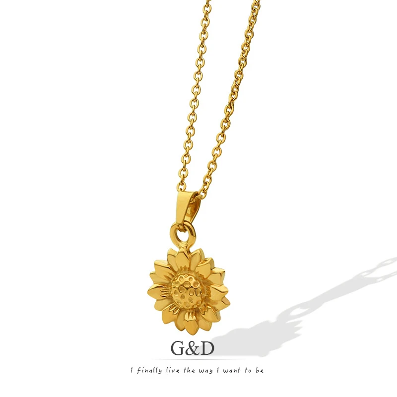 

G&D Luxury Design Sun Flower Pendant Necklace Choker Gold Color Clover Flower Necklace Stainless Steel Jewelry for Wholesale