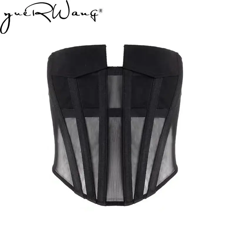 

GetSpring женские укороченные топы на молнии, кружевной корсет, майка-блузка без бретелек, летний топ с высокой талией 2022