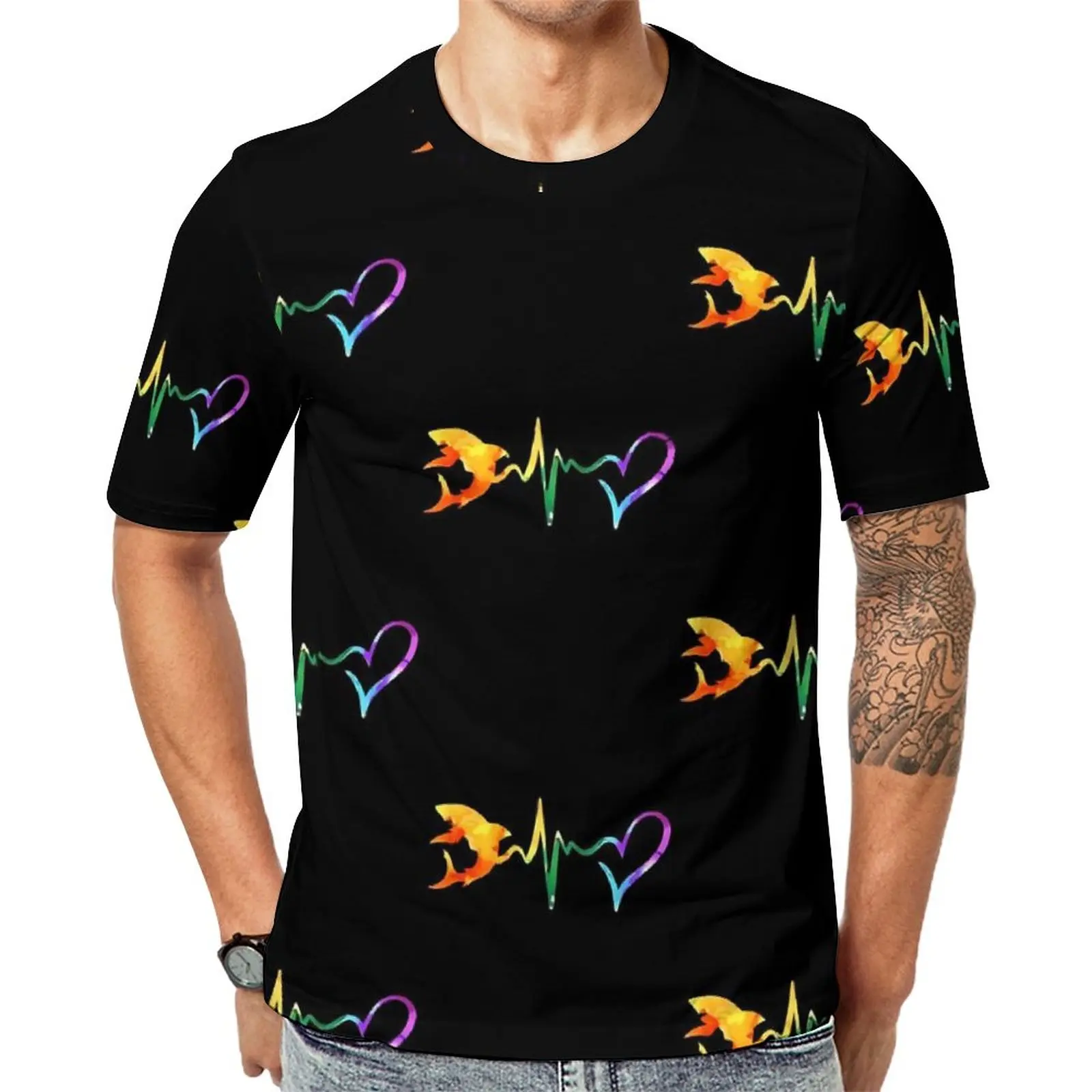 

Shark Heartbeat T-Shirt Abstract Animal Street Style T-Shirts O-Neck Harajuku Tshirt Summer Men Design Tops Large Size