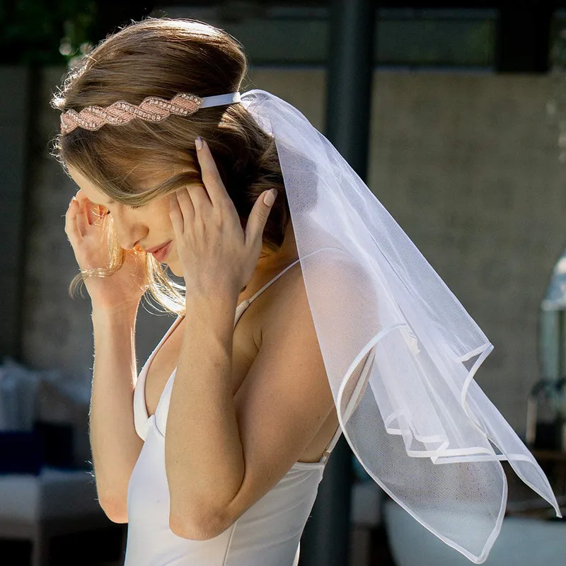 

Wedding White Bridal Veils Rose Gold Crystal Elastic Headband Beach Wedding Party Supplies Veil Wedding Event Party Decor