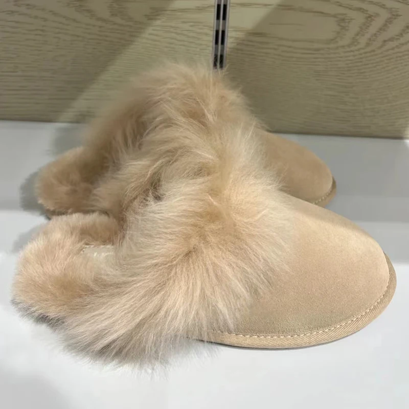 

2022 autumn and winter new women's shoes casual warm, home plush slippers toe flat home fur shoes to wear