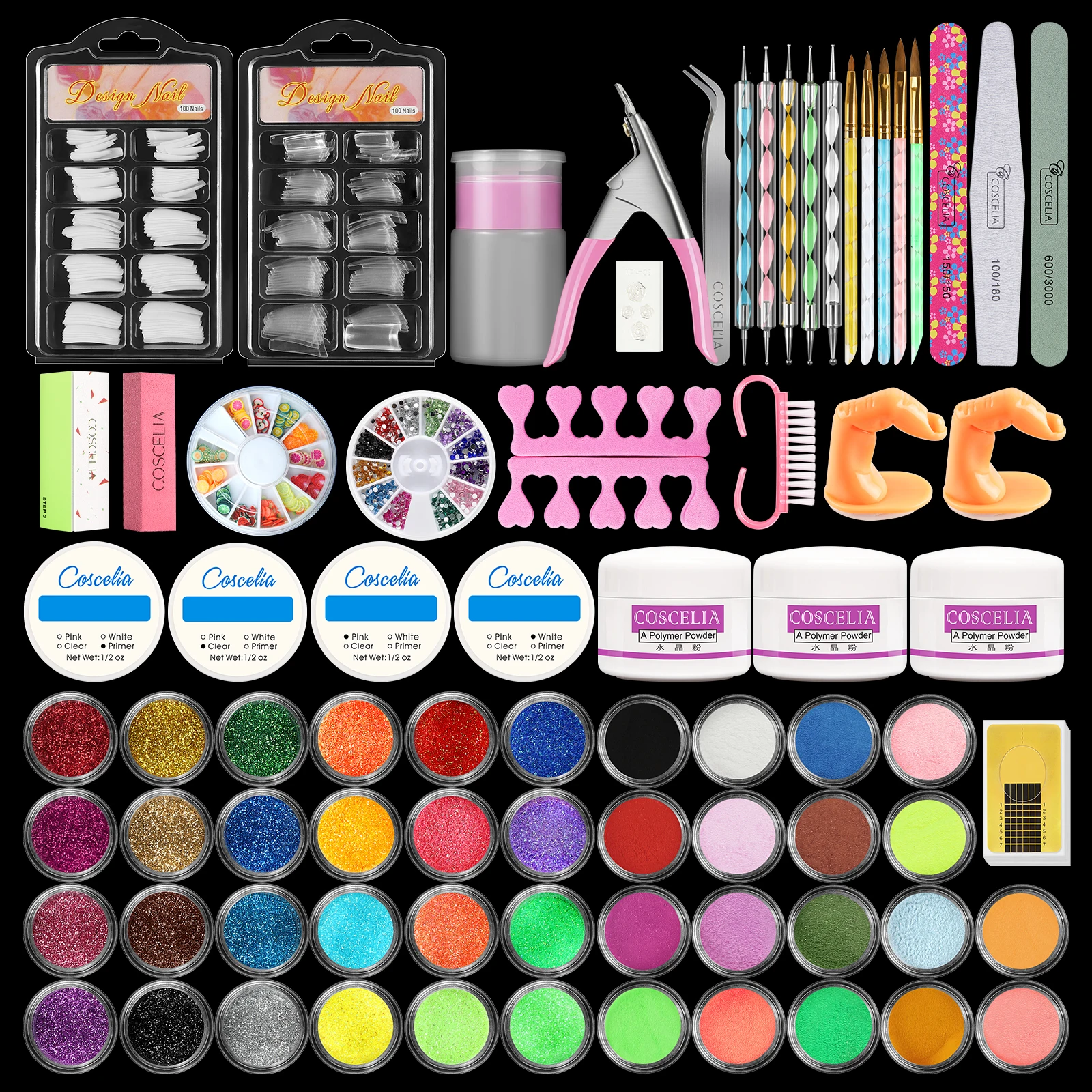 

Acrylic Nail Kit UV Nail Extension Gel 3D Carving Acrylic Powder Liquid Fake Nails Tips Nail Art Tools Nail Glitter Manicure Set