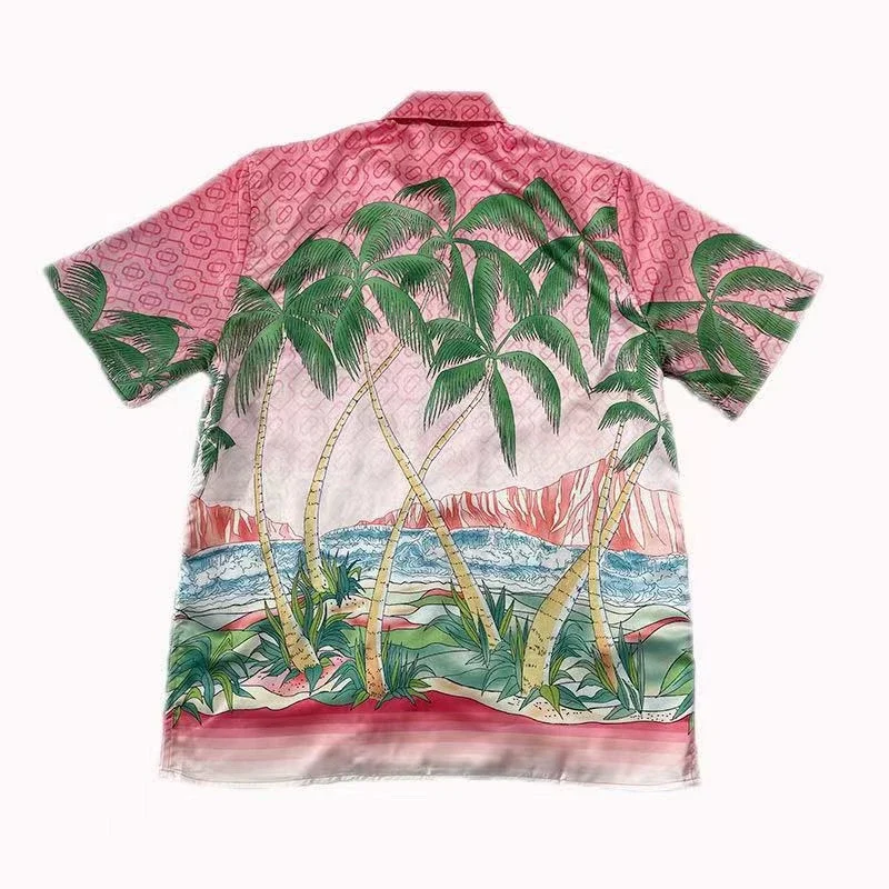 

New Pink Casablanca Coconut Tree Shirt Men Women Hawaii Beach Silk Shirts