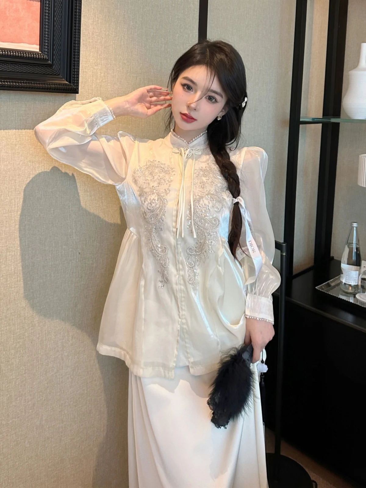 Женская одежда больших размеров новый китайский комплект Sle National осенний топ High