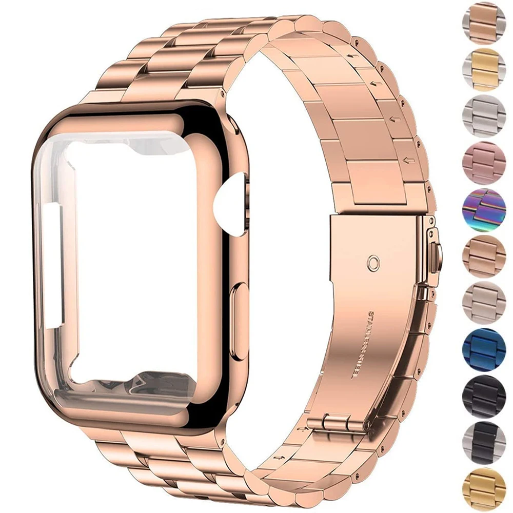 

Case+Strap For iWatch Band 38mm 42mm Stainless Steel Metal Bracelet For Apple Watch 7 45MM 44mm 40mm SE Series 6 5 4 Cover Band
