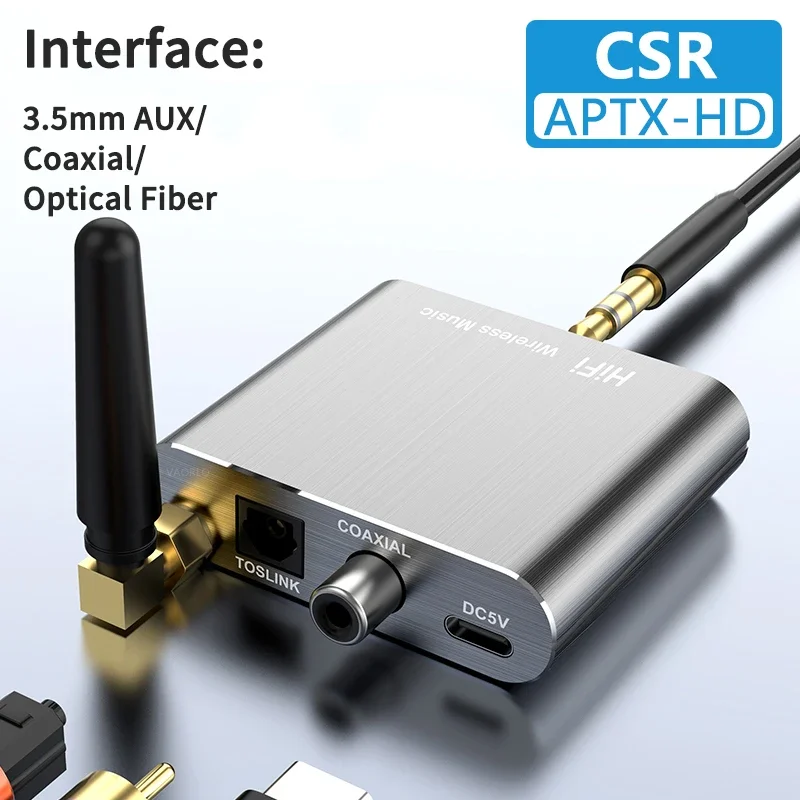 

Музыкальный ресивер для AptX-HD Bluetooth 5,2 HIFI беспроводной аудио адаптер с 3,5 мм Aux Toslink/коаксиальный выход для автомобильного усилителя
