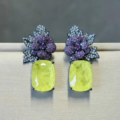 Женские висячие серьги Bilincolor с красным цветком и желтым фианитом