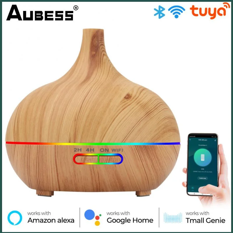 

Tuya Smart Life WiFi Wood Grain Round Essential Oil Air Freshener Aroma Diffuser Automatic Aroma Diffuser Work With Alexa Google