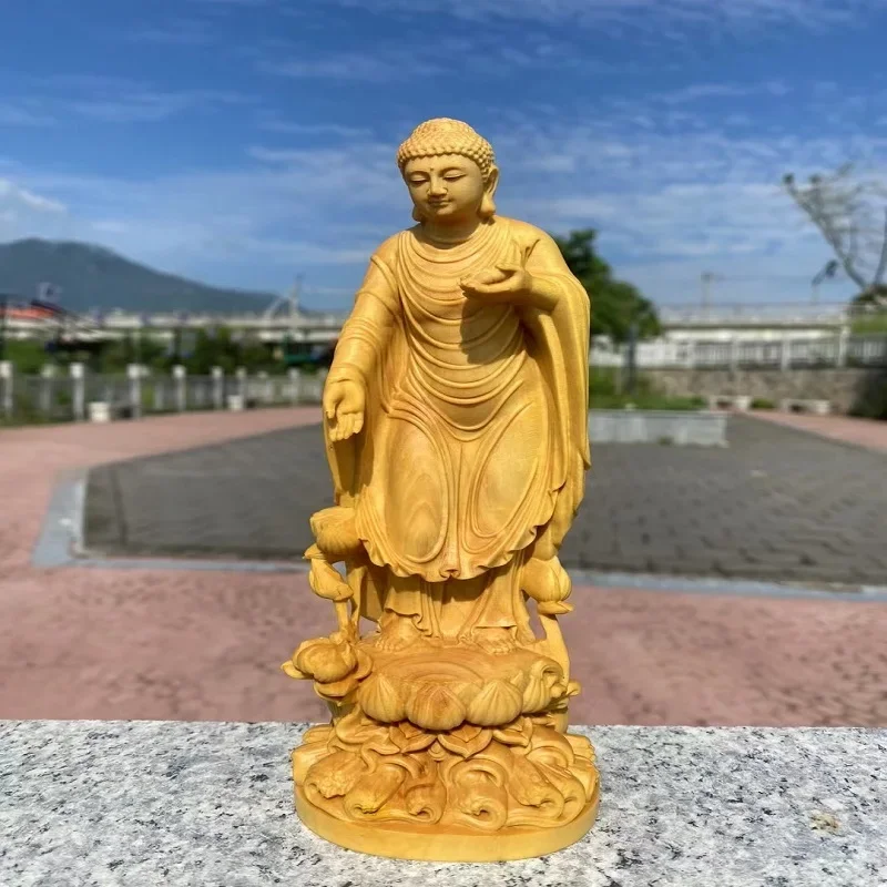 Желтая самшитовая резная фигурка Будды Амитабхи высотой 20 см свинья зодиака и