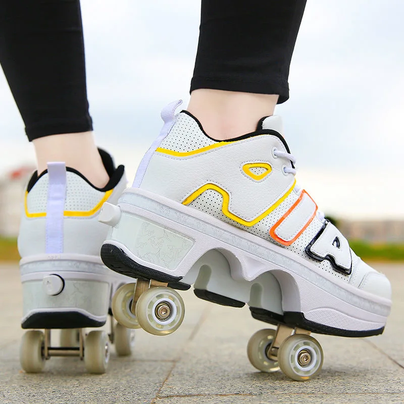 

Hot Sale Women Skateboarding Shoes Adult Childrens Pulley Shoes Four-wheel Deformation Shoes Automatic Hidden Roller Skates