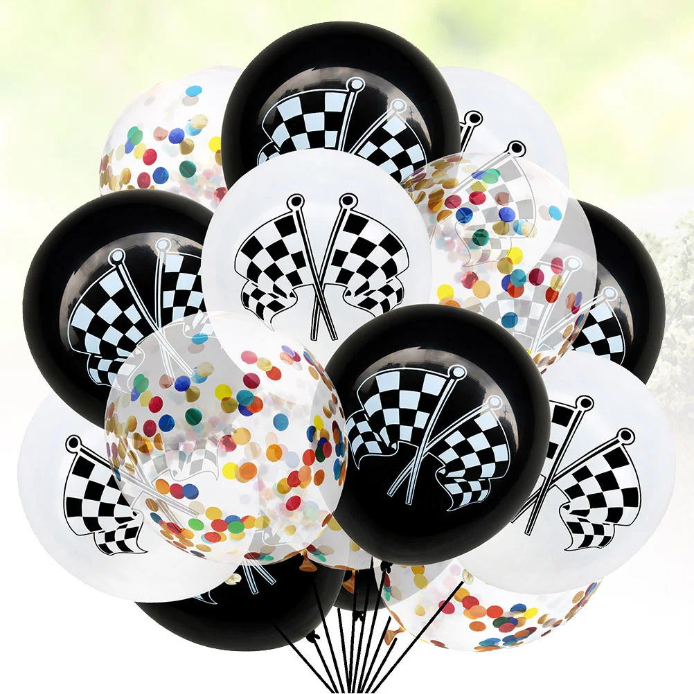 

15Pcs Checkered Racing Car Flag Party Balloons Race Car Latex Balloons Black White Checkered Balloon for Racing Theme Party