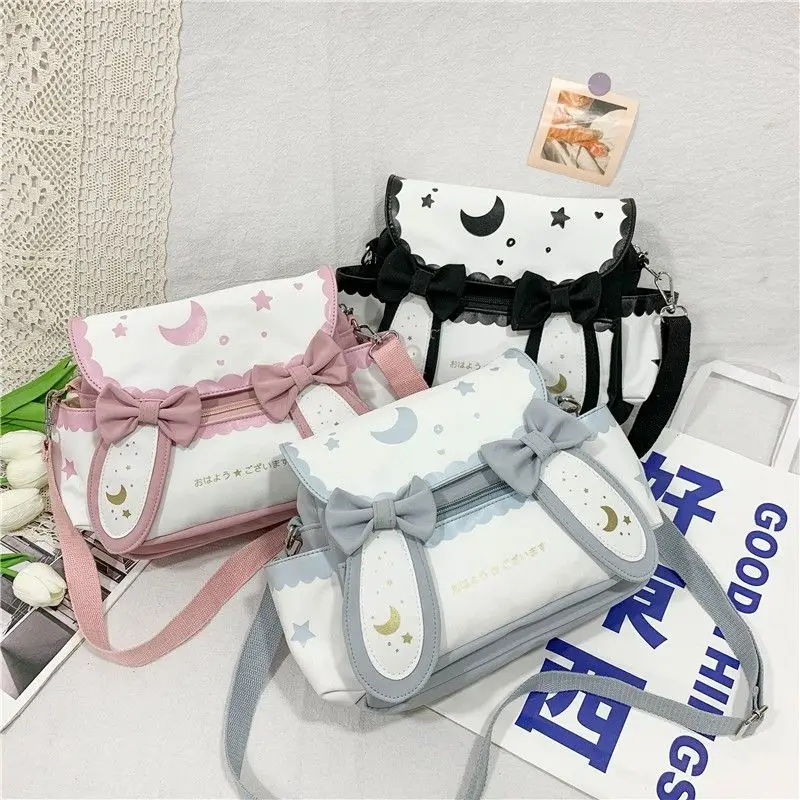 

MBTI Kawaii Rabbit Ear Canvas Shoulder Bag Girls 2022 Summer Ins Style Versatile Bow Crossbody Bags for Women Free Shipping