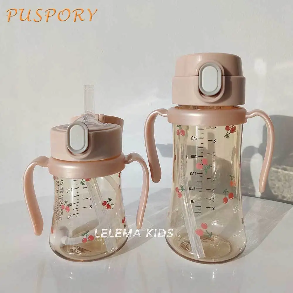 

Детская бутылка для молока, розовая соломенная чашка в форме вишни, чашки для кормления новорожденных, чашки для воды с защитой от застреван...