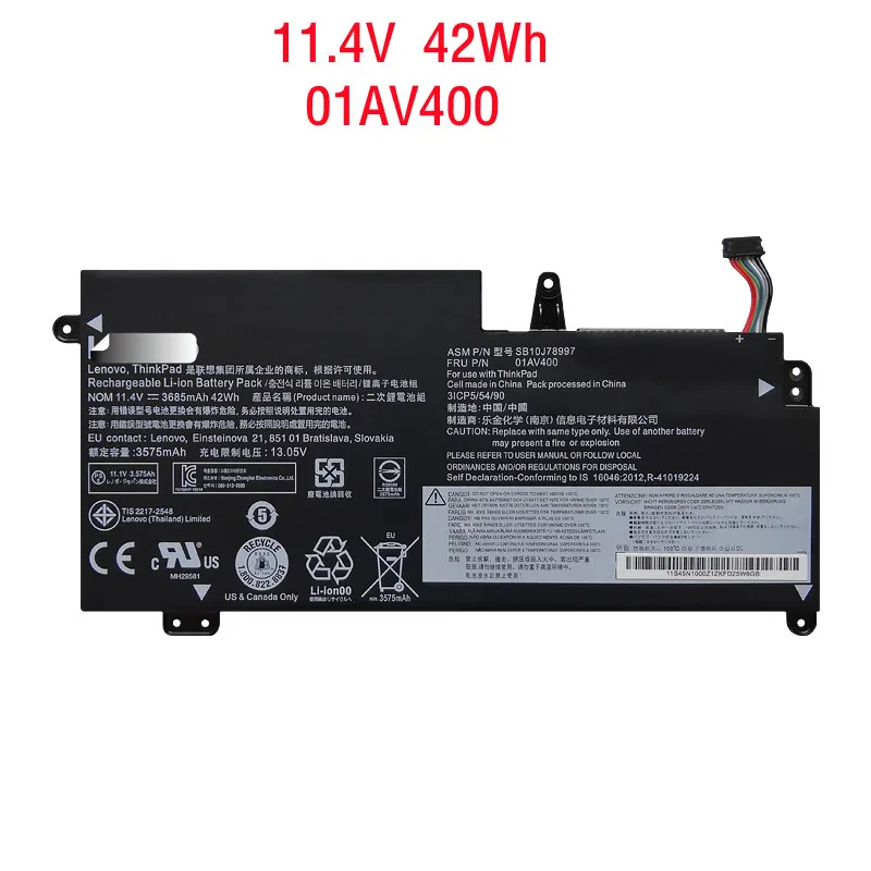 

Оригинальный аккумулятор для ноутбука Lenovo Thinkpad S2 13 20GL, 11,4 дюйма, 01AV401 01AV400, 13,3 В, 42 Вт/ч, серия Chromebook SB10J78997 SB10J78998