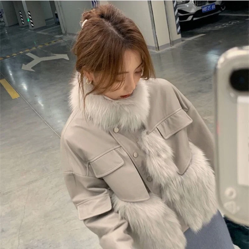 Women Imitation Fox Fur Short Jacket Fashion Temperament Standing Collar Fur One Hundred With Fur Thickening Warm High Quality