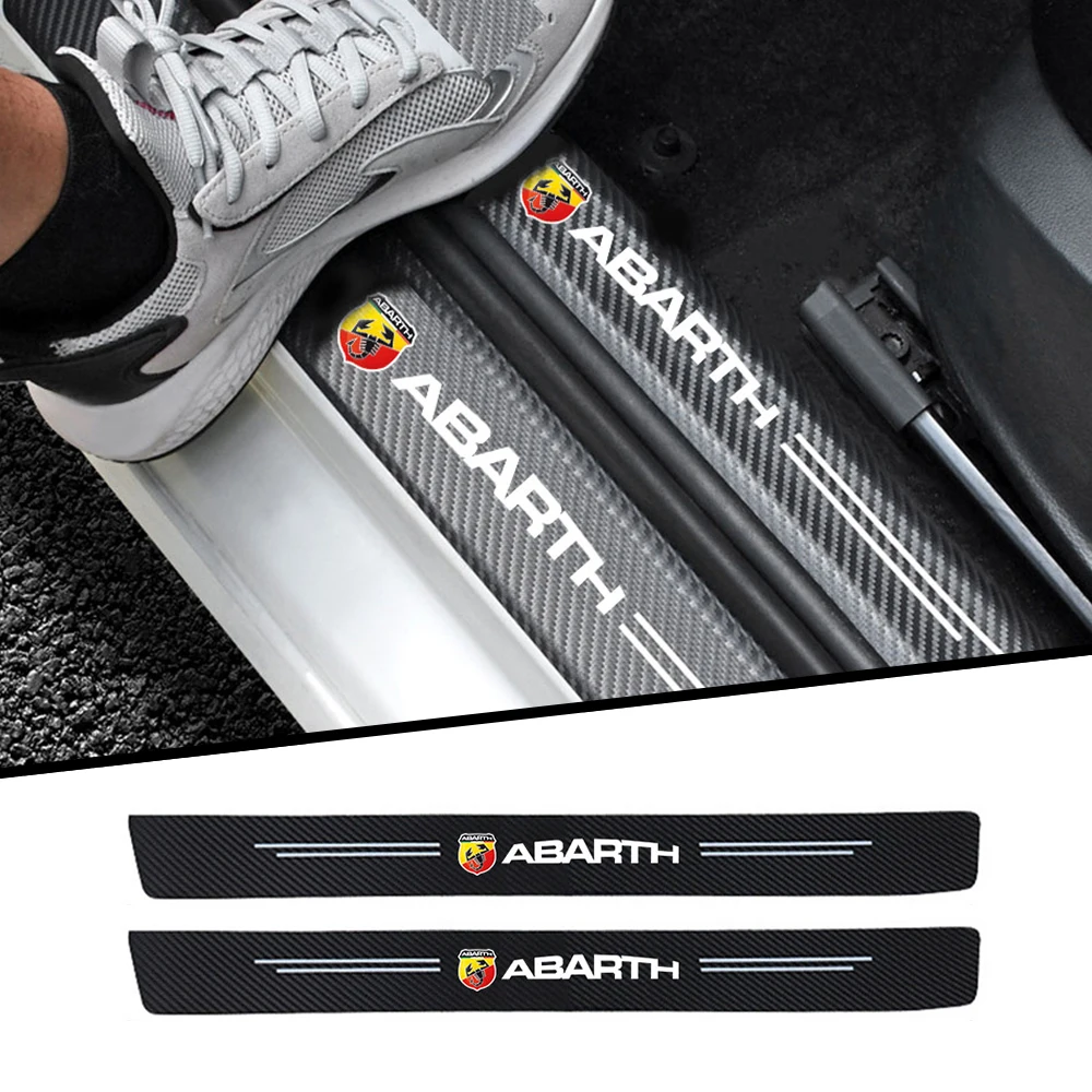

4pc car Sticker door carbon leather Fiber Sill Plate For Fiat Abarth 595 Abarth 500 abarth 124 spider car