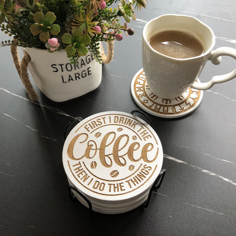 Креативная белая деревянная подставка с гравировкой милая чашка в виде кошки