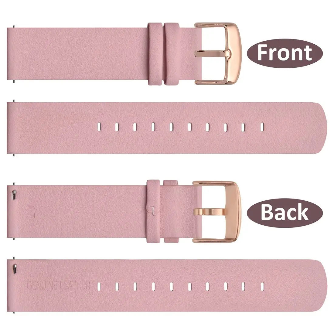 WOCCI Top Grain Leather Watchband Soft Watch Band 18mm 20mm 22mm Wrist Strap with Stainless Rosegold Buckle for Unisex