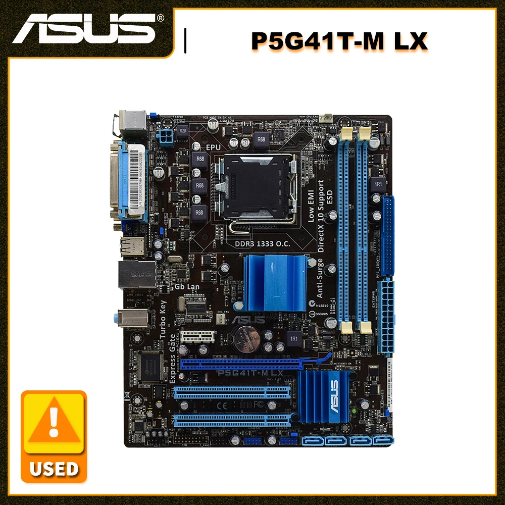 Материнская плата LGA 775 Asus P5G41T-M LX материнская DDR3 Intel G41 8 Гб VGA USB2.0 SATA II 1 × PCI-E X16 для Core