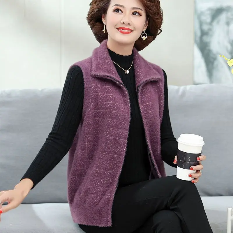 

Middle-aged Elderly Women's Autumn Winter 2023 Warm Loose Zipper Sleeveless Fleece Vest Female Mother Casual Tops Waistcoat C12