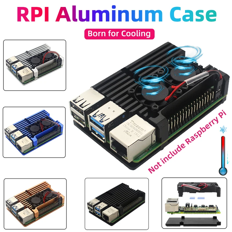 Raspberry pi Modelo b 3b Mais 3b Caixa de Alumínio Dual Fan de Metal Shell Ventilador Opcional Dissipadores de Calor de Refrigeração Passiva para Raspberry pi 3
