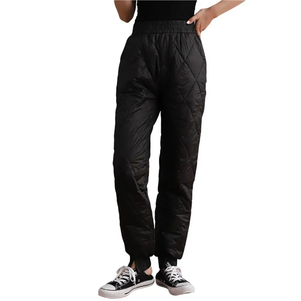 

Women Winter Pants Padded Elastic Waist Rhombus Texture Solid Color Thicken Warm Trousers Ankle-banded Casual Lady Sweatpants