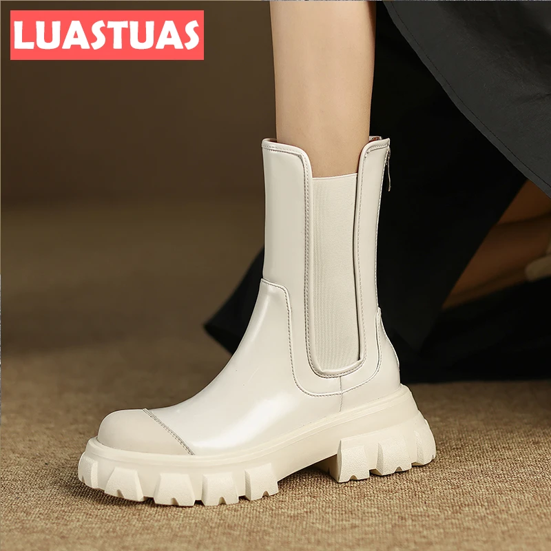 

LuasTuas New 2023 Ins Women'S Ankle Boots Real Leather Winter Women Shoes Fashion Ladies Short Boot Daily Footwear Size 34-40