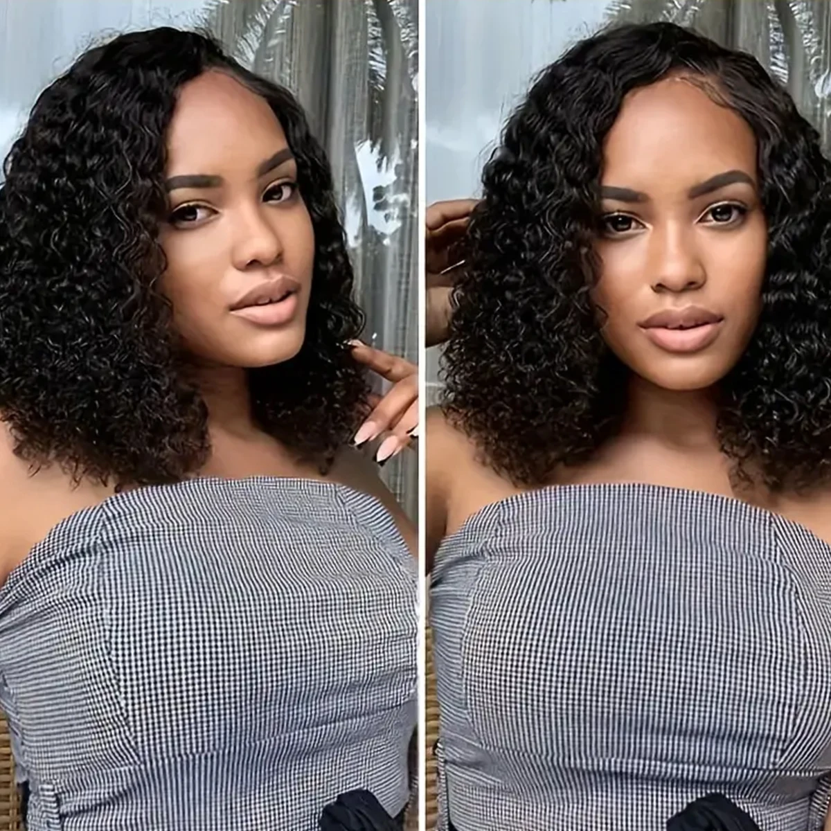 Человеческие Волосы Remy Bob Кружевной Парик Глубокая Волна Текстура