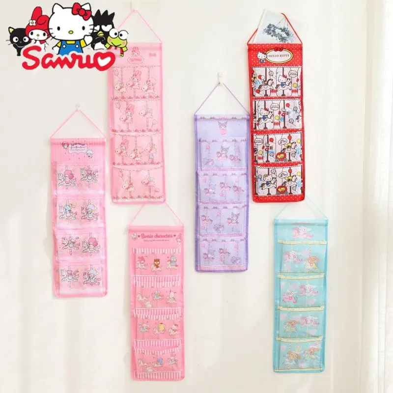 

Sanrio Melody Kuromi Hello Kitty Cinnamoroll Pochacco 4-compartment Hanging Bag Storage Bag Dormitory Hanging Pocket Storage Bag
