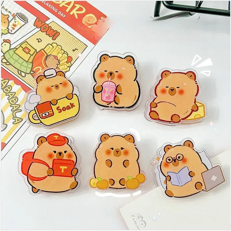 Скрепка для бумаг с капибарой, креативный милый милый журнал для скрапбукинга, студенческие канцелярские принадлежности, акриловый полипропиленовый офисный переплет, уплотнительный зажим для закусок