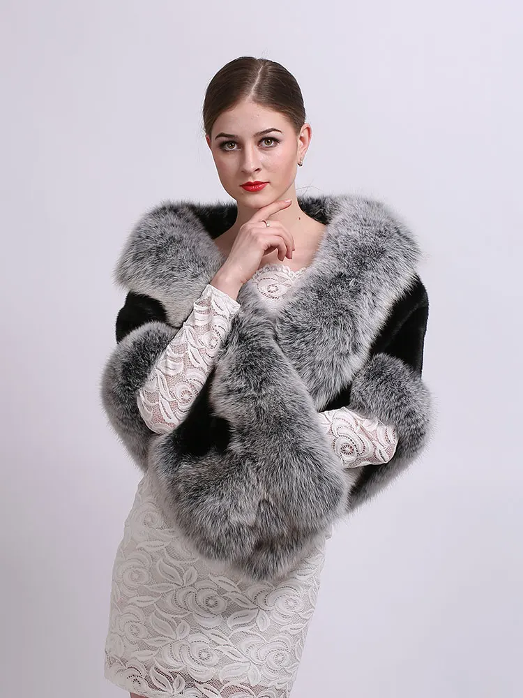 Real Mink Fur Shawl Fox fur trim Winter Women Real Fur Fashion Poncho Fox Fur Trimmed Cape Winter Cape Female enlarge