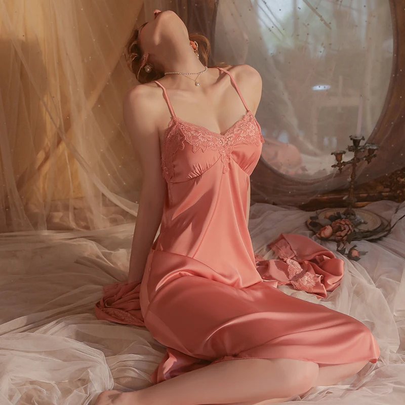 Lingerie Pajamas Sexy Deep V Backless Long Underwear Suspenders Nightdress Robe Women's Home Clothes Dress Women's Nightgown