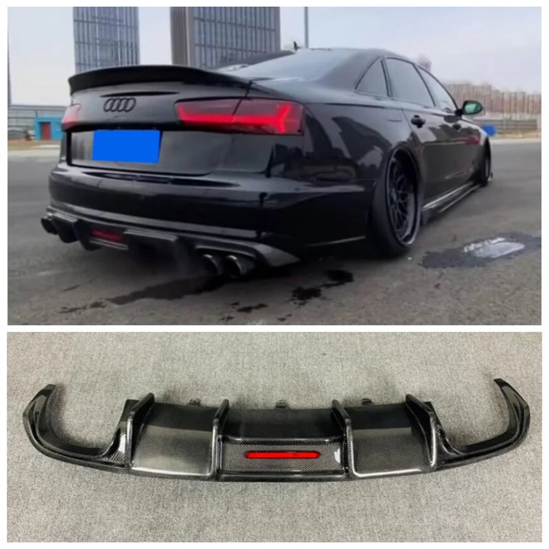 

For Audi A6 C7 S6 RS6 2012-2015 (With The Lamp) High Quality Carbon Fiber Rear Bumper Lip Diffuser Spoiler Exhaust Cover