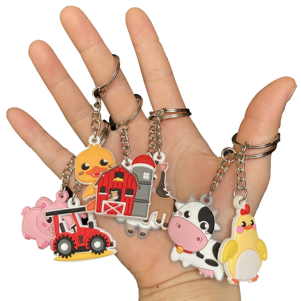 

16pcs/Set Farm Party Decorations Keychain Animals Cow Tractor Pig Stuffer for Kids Birthday Gifts Horse Sheep Duck Decor