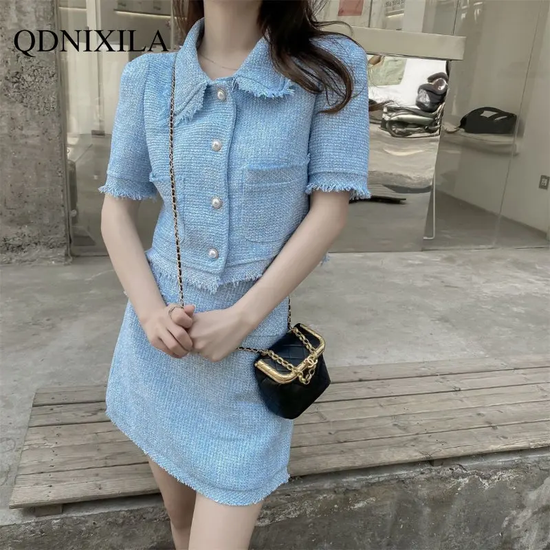 

Two Piece Set Women Outfit 2023 French Small Fragrance Suit Short Coat High Waist Hip Wrap Skirt Short Set Women's Summer Dress
