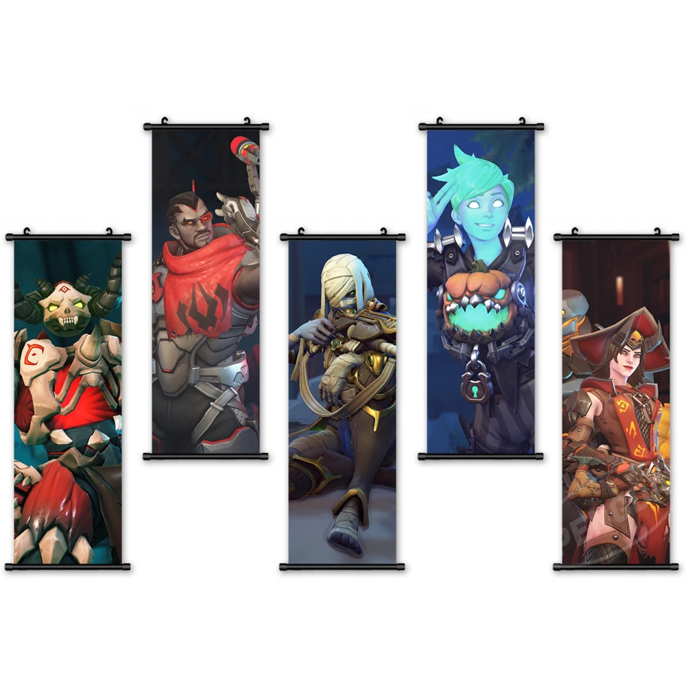 

Printed Character Pictures Canvas Home Decoration Overwatch Poster Plastic Scroll Hanging Painting Bedside Background Wall Art