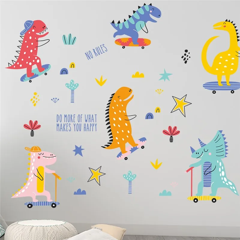 Настенная наклейка DEOWUU Динозавры на коньках