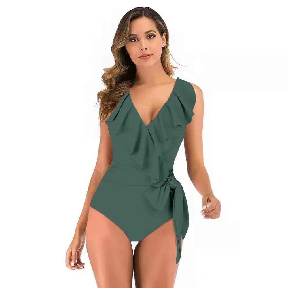 Фото 2023 New Sexy Ruffle One Piece Swimsuit Female Plus Size Swimwear Women Bandage Bathing Suits Summer Beach Wear Monokini Bathers №5