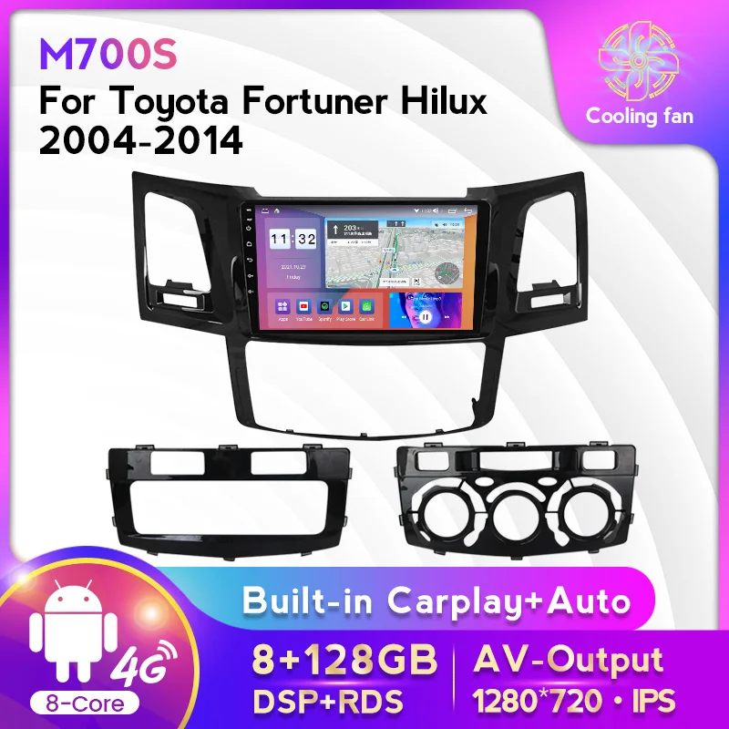 

Автомагнитола с экраном для Toyota Fortuner Hilux 2004-2014, мультимедийный плеер с GPS-навигацией, Carplay +, авто, Wi-Fi, 4G, LTE, RDS, DSP, BT