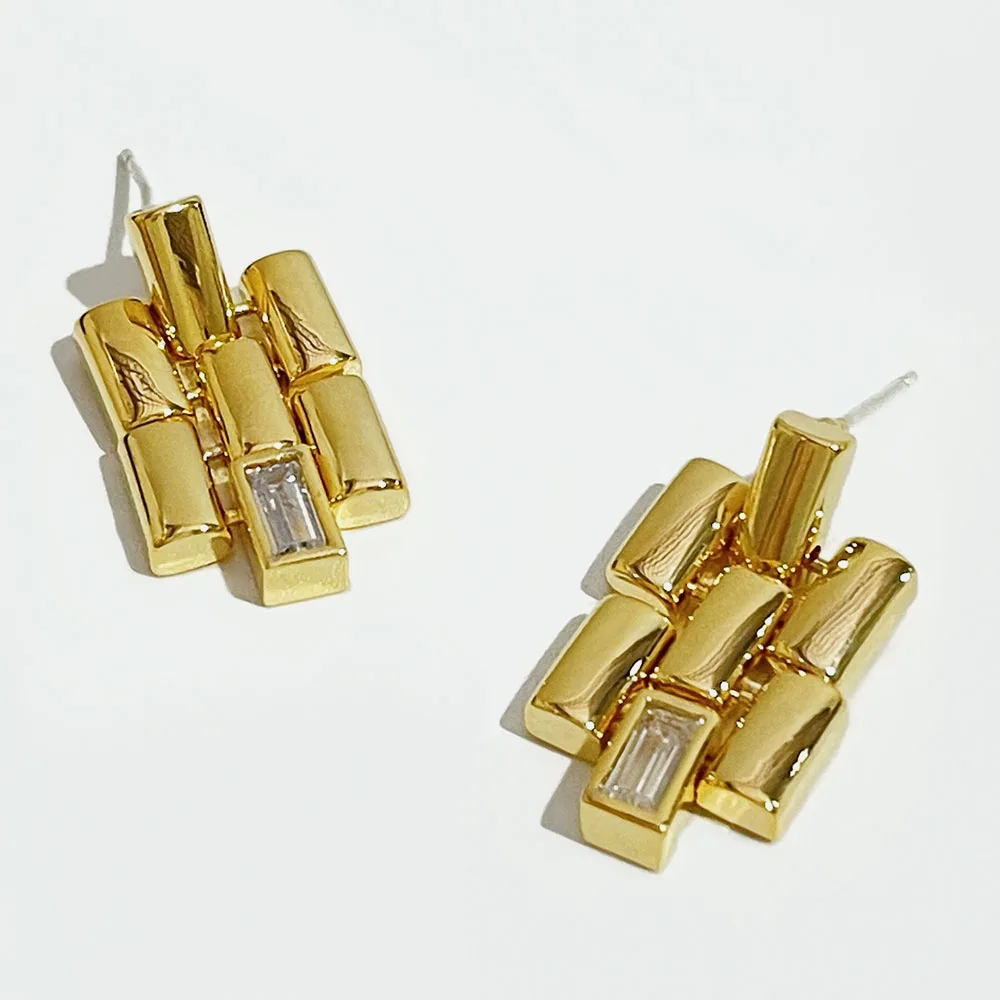 

Peri'sbox Statement Gold Color Watch Strap Metal Earrings for Women Rectangle Cz Zircon Geometric Earrings Jewelry Gifts 2022