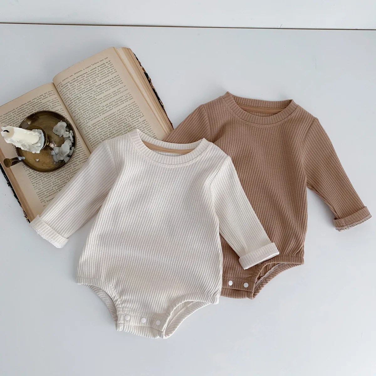 

2023 New Infant Baby Boys Girls Romper Autumn Solid Long Sleeve Knit Newborn Rompers Casual Jumpsuit Baby Clothing
