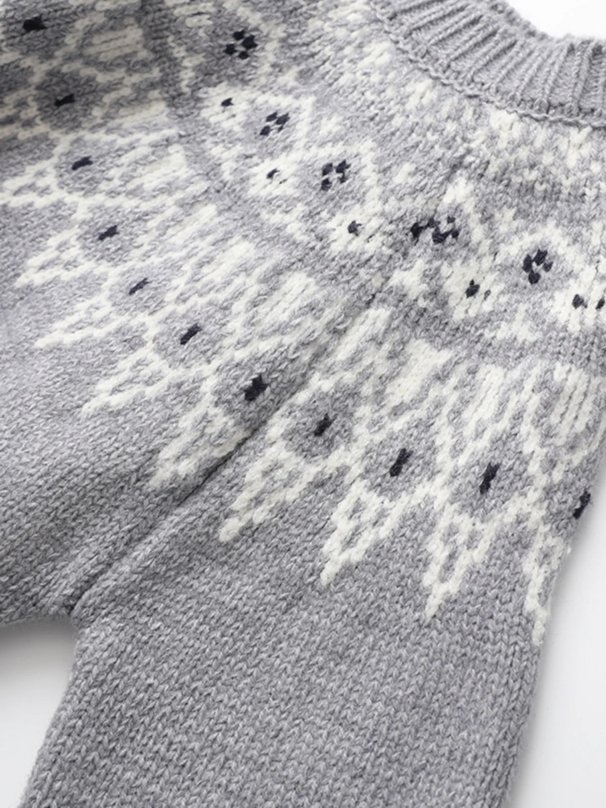 Aige 2024 Winter New Age-Reducing Versatile Fairisland Jacquard Knit Women Retro round Neck Raglan Sleeve Sweater