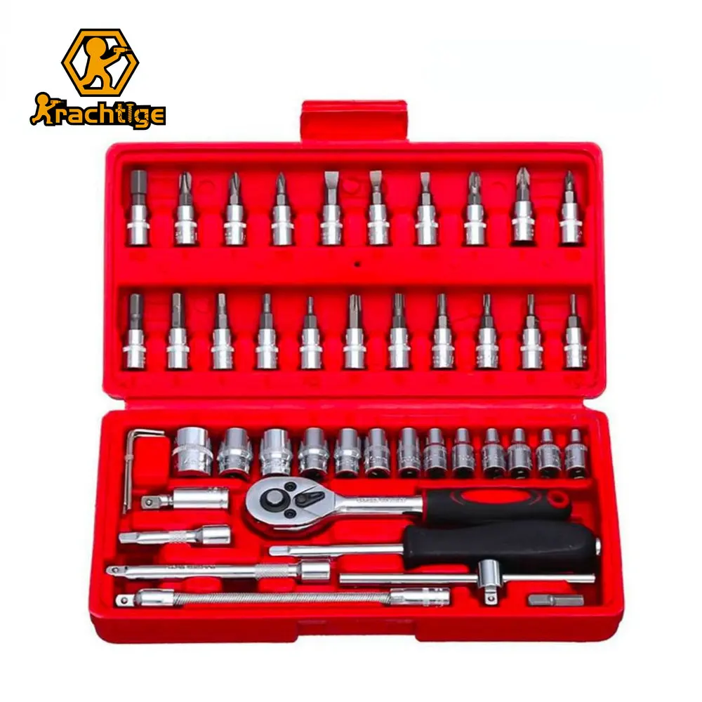 

Krachtige Wrench Socket Spanner Screwdriver Household Motorcycle Car Repair Tool 46pcs/set Carbon Steel Combination Set 1/4"