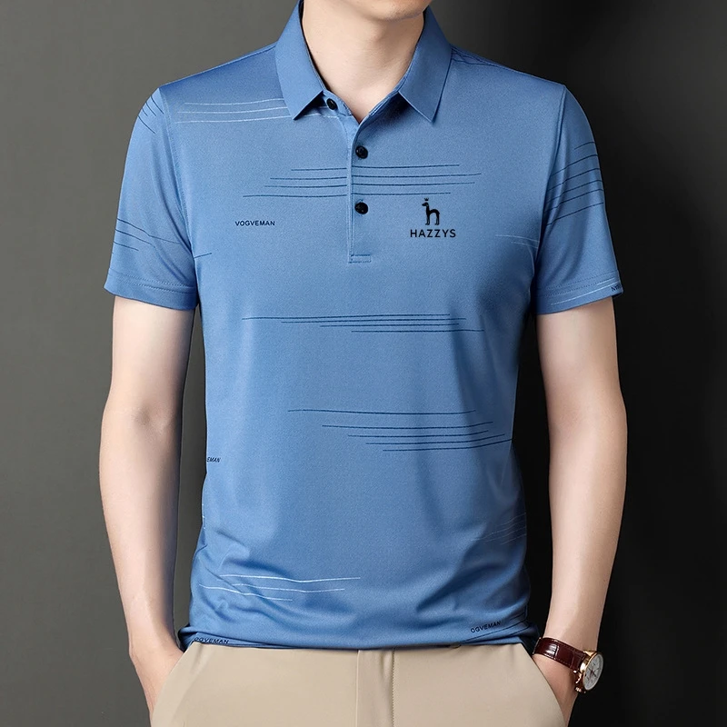

2023 New Summer Men Classic Striped Polo Hazzys Mens Cotton Short-Sleeved Business Casual Hot Sellers Polo Shirt Male Shirt