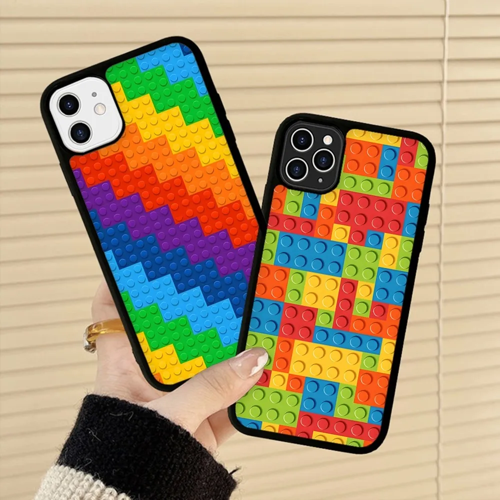 L-Lego Bricks Background Phone Case Silicone PC+TPU For IPhone 11 12 13 14 15 16 Plus Pro Max Cover